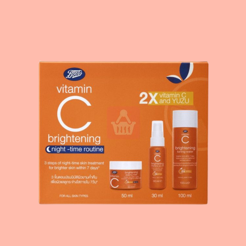 BOOTS VITAMIN C BRIGHTENING NIGHT TIME ROUTINE 3 IN 1 PACK