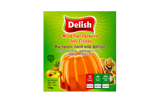 DELISH MIXED FRUIT FLAVOURED JELLY CRYSTALS 100G