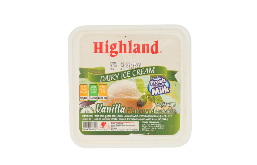 HIGHLAND VANILA ICE CREAM 1L