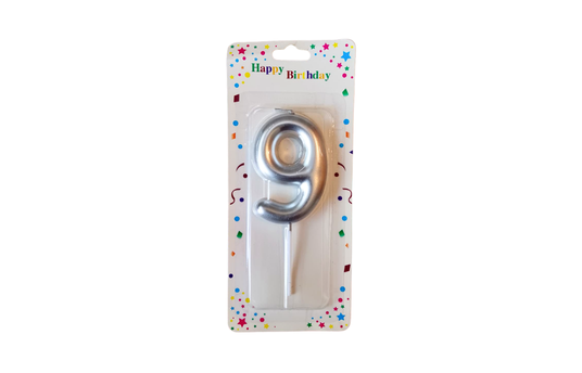 METTALIC BALLOON NUMBER CANDLE - SILVER
