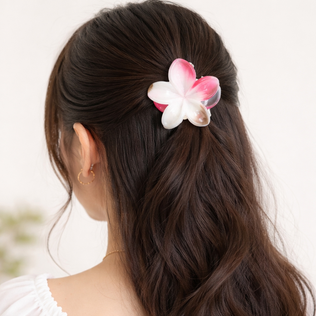 TRANSLUCENT PLUMERIA FLOWER HAIR CLAW CLIP