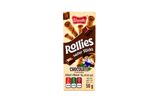 USWATTE ROLLIES WAFER STICKS CHOCOLATE FLAVOURED 50G