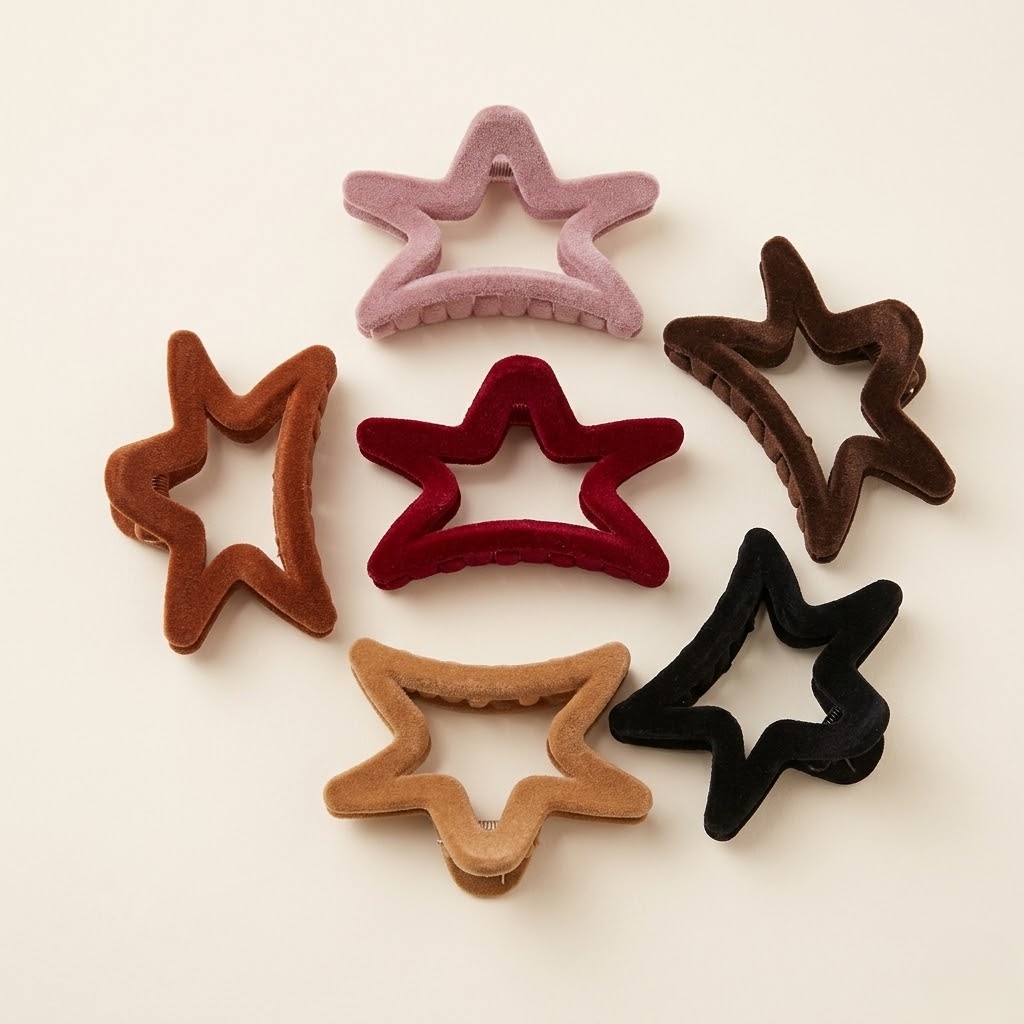 VELVET-FLOCKED STAR HAIR CLAW CLIPS