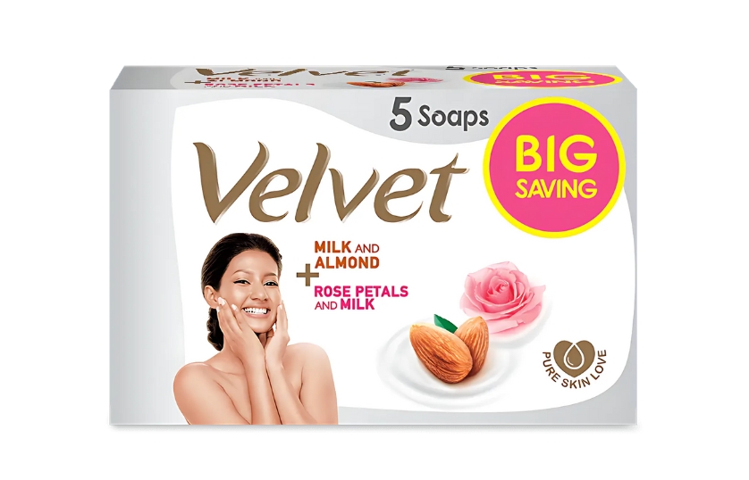 VELVET MILK & ALMOND + ROSE PATELS &  MILK 5 SOAPS 350G